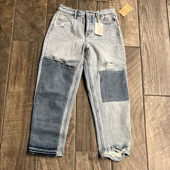 Jessica Simpson Women's Straight Leg Jeans - Light and Dark Blue - Picture 1 of 3